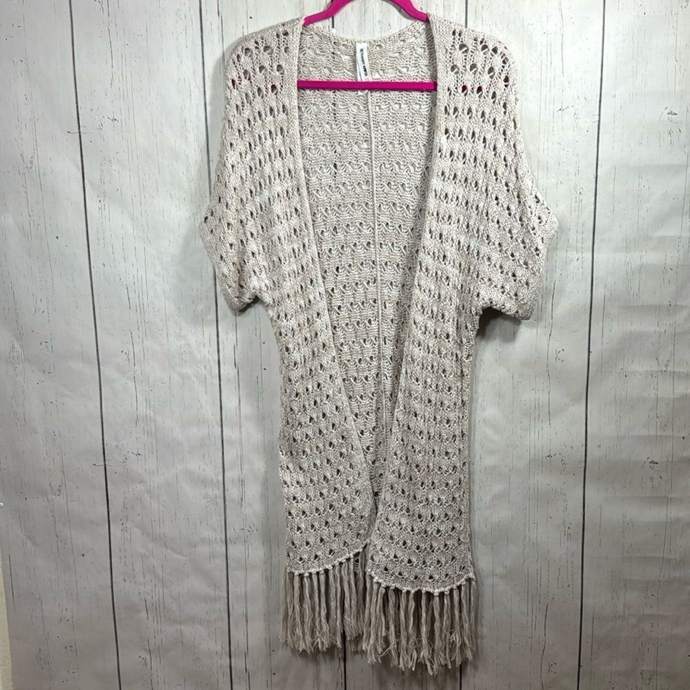 BethanyβMota Cream Crochet Fringe Open Knit Boho Cardigan XS Coastal Cowgirl